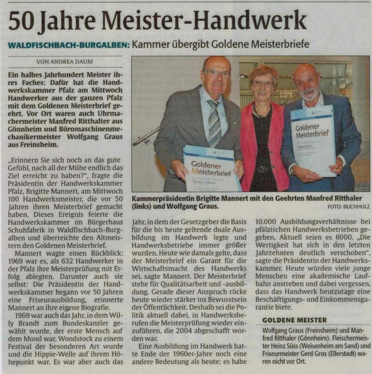 Goldener Meisterbrief Wolfgang Graus